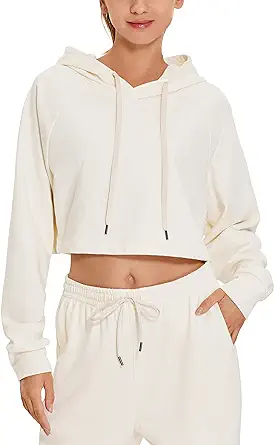 CRZ YOGA Women's Casual Cropped Hoodie Long Sleeves Drawstring Sweatshirts Cute Pullover Workout Crop Tops