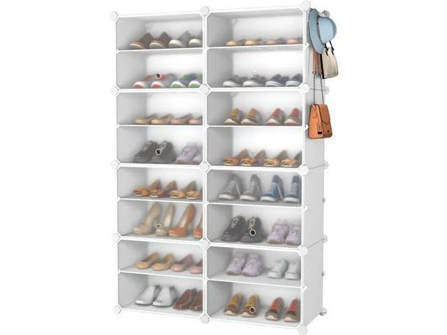 Shoe Rack, 8 Tier Shoe Storage Cabinet 32 Pair Plastic Shoe Shelves Organizer 