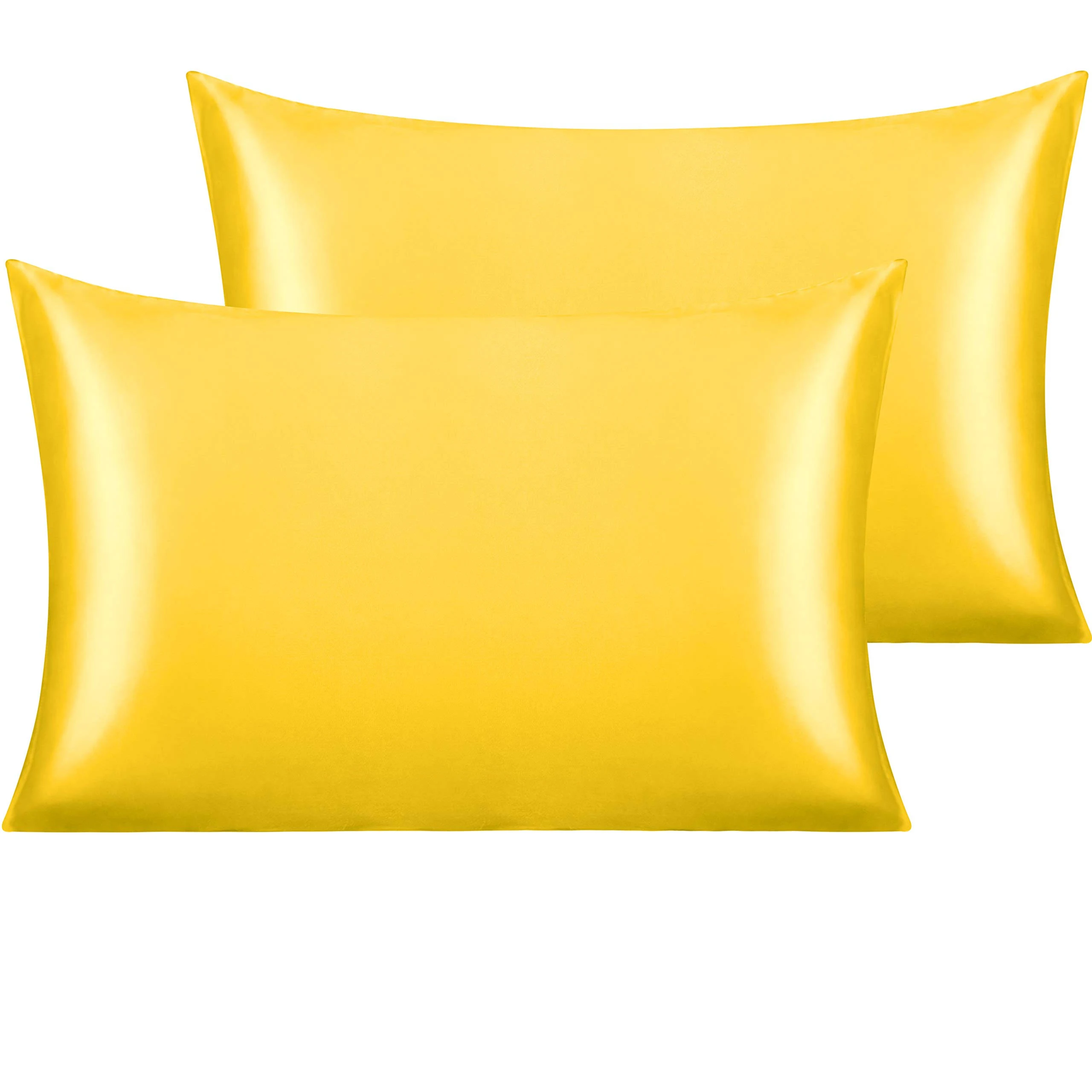 NTBAY 2 Pack Satin Standard Pillowcases for Hair and Skin, Luxurious and Silky Pillow Cases with Envelope Closure, 20x26 Inches, Yellow