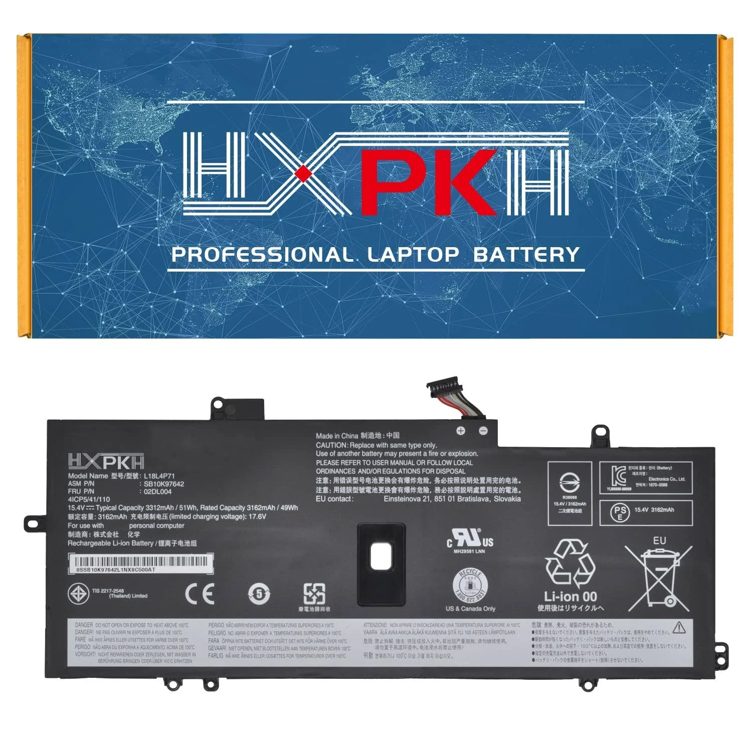 HXPK L18L4P71 L18M4P72 L18C4P71 Laptop Battery for Lenovo ThinkPad X1 Yoga 4th 5th Gen X1 Carbon 7th 8th Gen 2019 2020 Series SB10K97642 02DL004 SB10K97643 02DL005 SB10K97644 02DL006 51Wh 15.4V