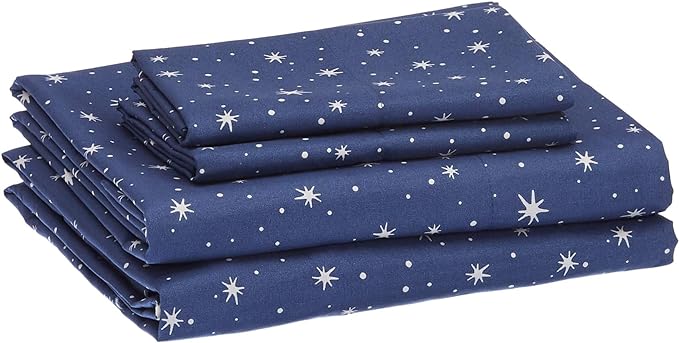 Amazon Basics Kid's Soft Easy-Wash Lightweight Microfiber 3-Piece Sheet Set, Twin, Navy Galaxy