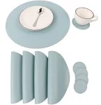 Faux Leather Round Placemats and Coasters, Disko Table Mats and Drink Spills Coasters