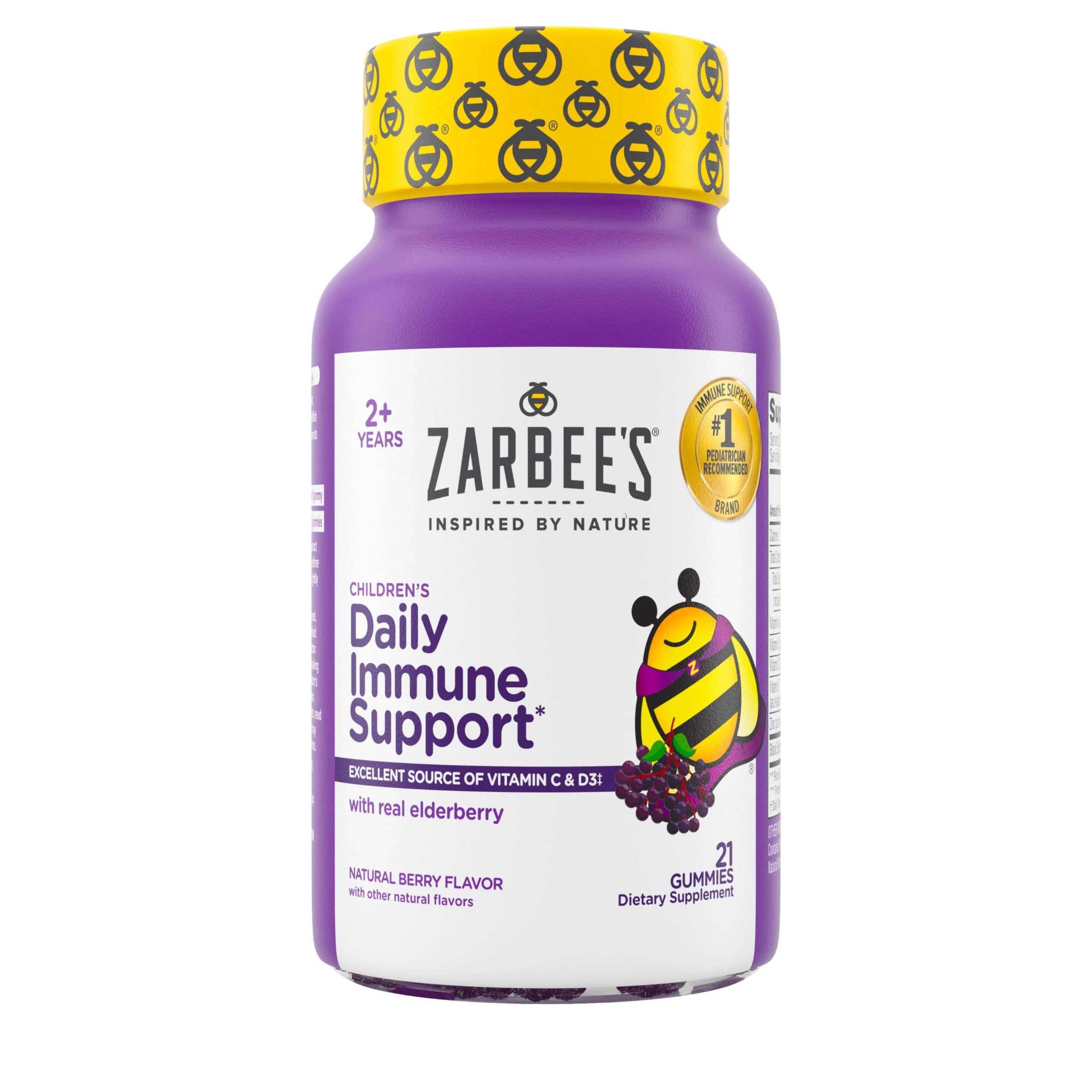 Children's Elderberry Immune Support with Vitamin C, Zinc & Real Elderberry - Natural Berry (21 Gummies)