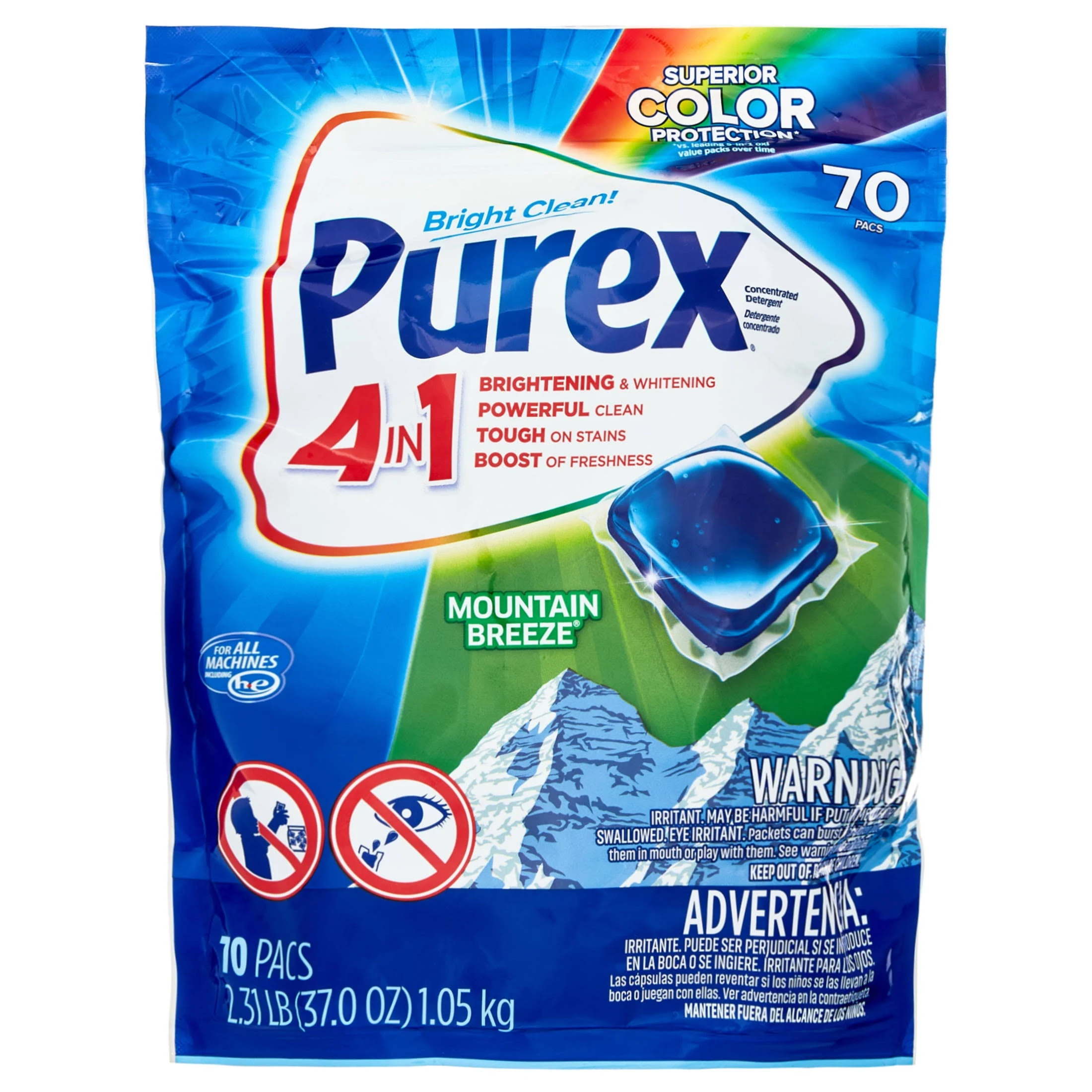 Purex Detergent, Mountain Breeze, 4 in 1, Pacs - 58 pacs, 1.01 kg