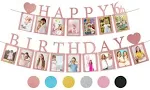 Sweet 16 Birthday Decorations Photo Banner in Rose Gold Pre-assembled - Sweet 16 Banner WITH Sixteen Photo Card Frames Party Supplies - Happy 16th birthday decorations for girls with 16 Signs