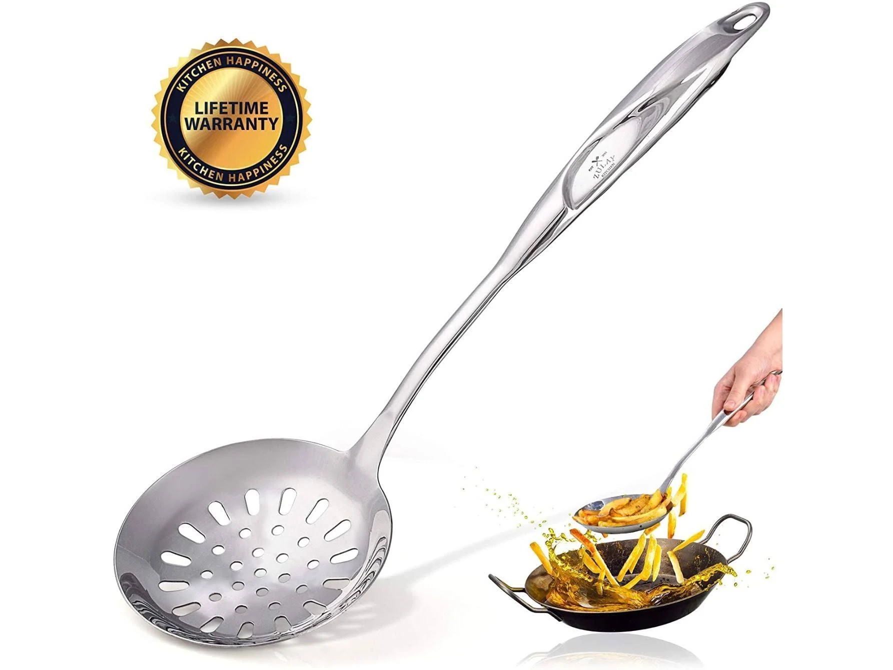 Zulay Kitchen Large Stainless Steel Slotted Skimmer Spoon - 14.5 Inches, Silver