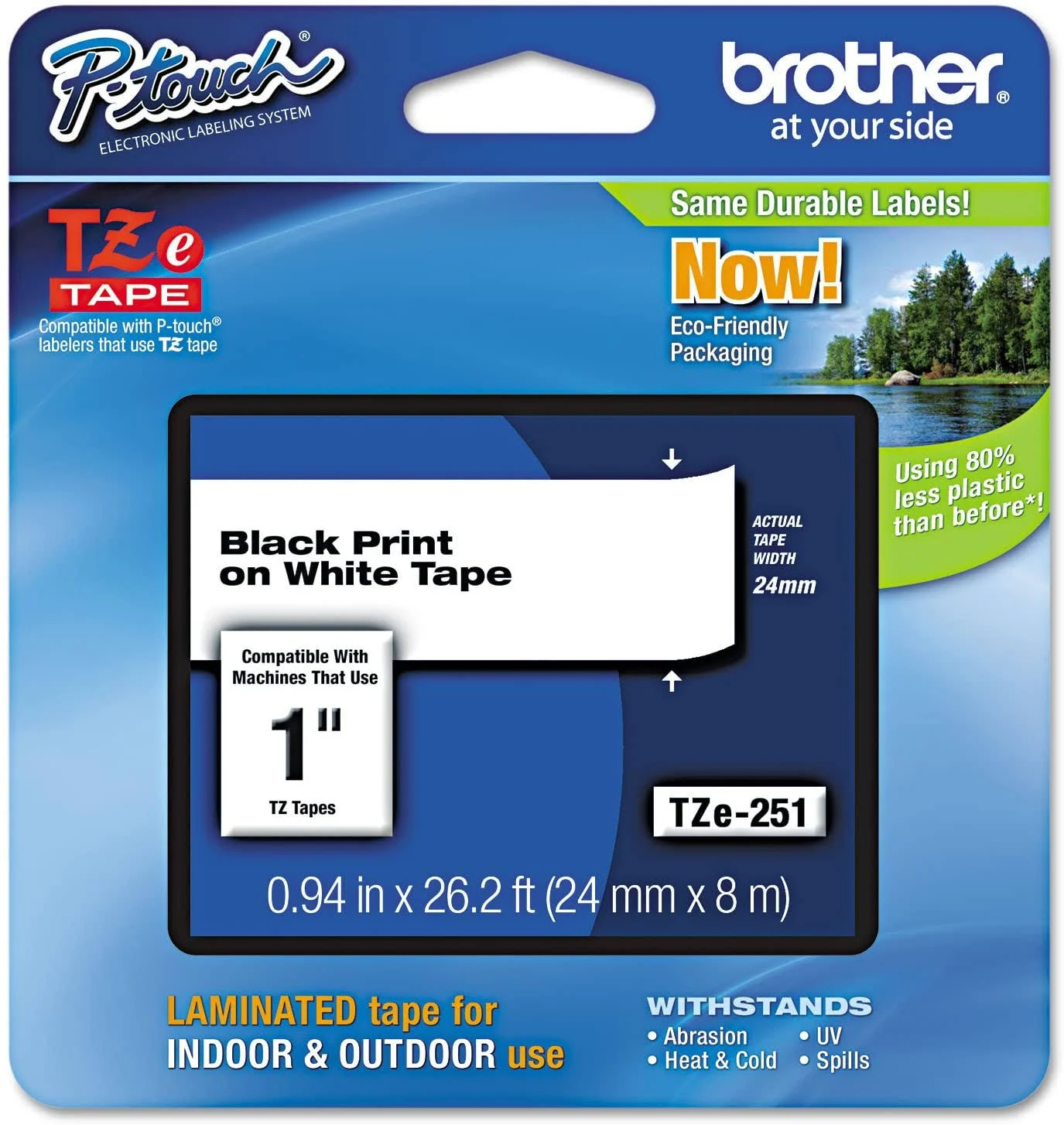 Genuine Brother 1" (24mm) Black on White TZe P-Touch Tape for Brother PT-P700, PTP700 Label Maker with Free TZe Tape Guide Included