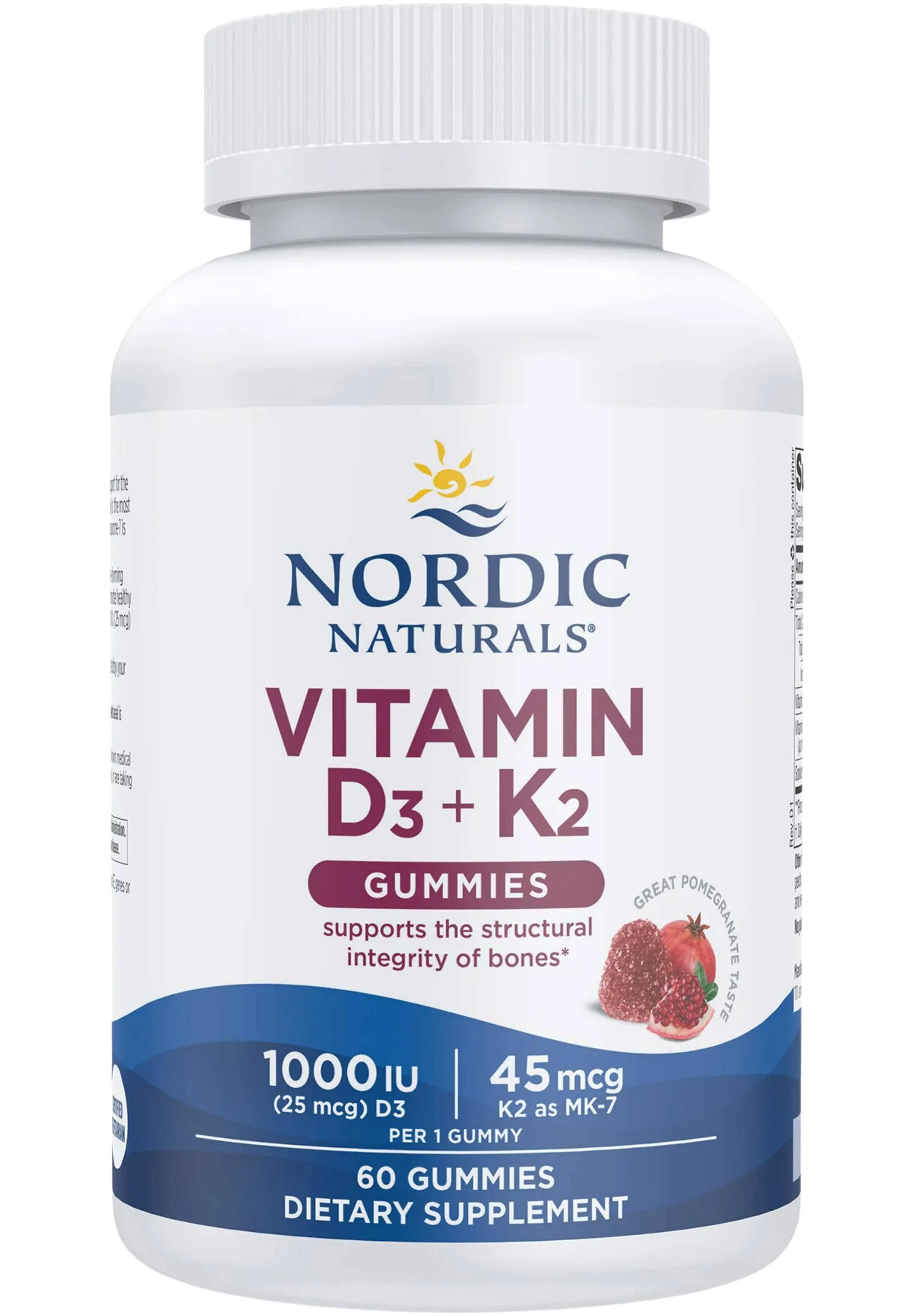 Nordic Naturals Vitamin D3+K2 Gummies - Cholecalciferol Vitamin D3 + K2, 60 Ct