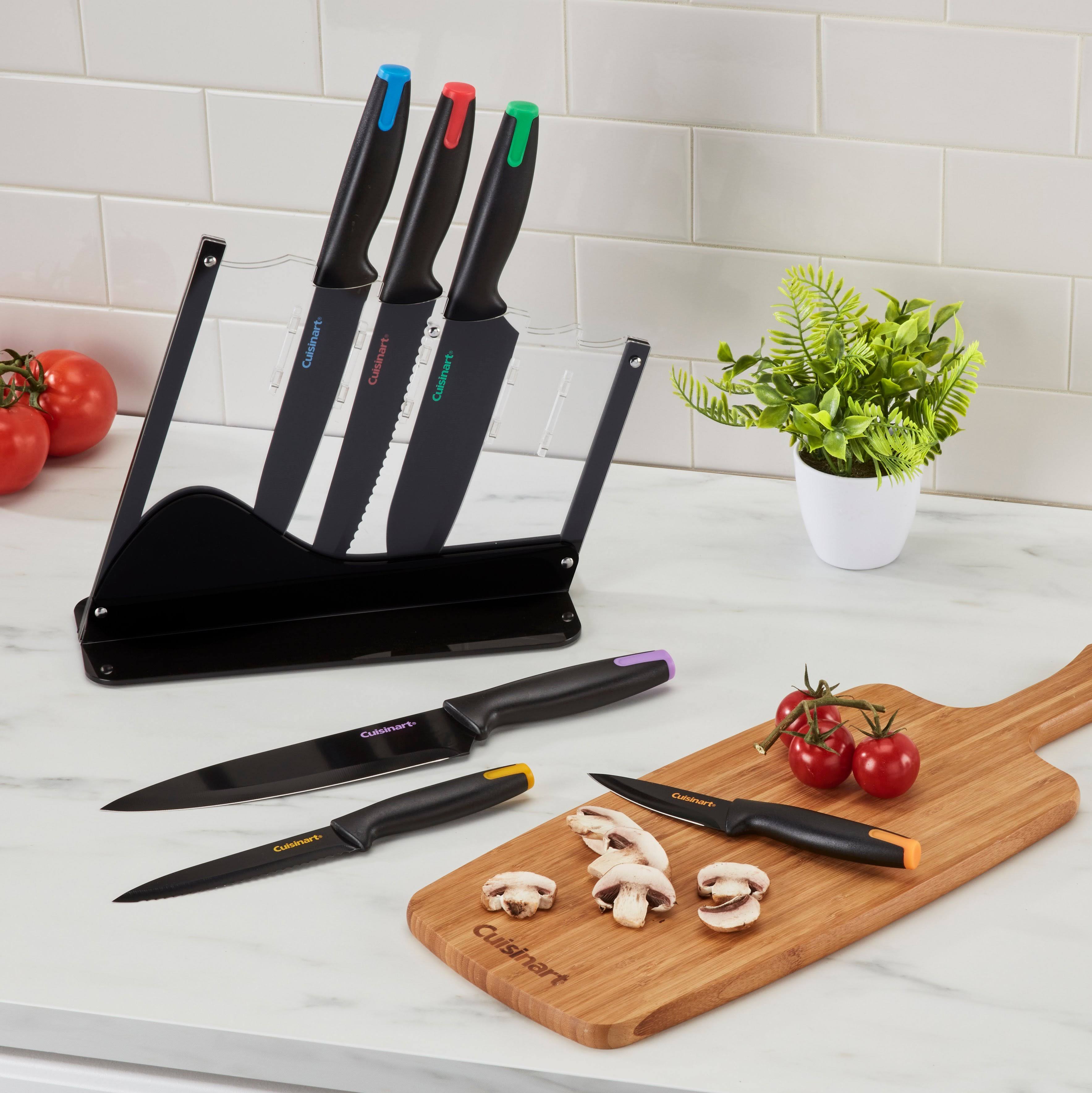 Cuisinart C55-7PCE Ceramic Coated Cutlery Set with Color End Caps &amp; Acrylic Stan