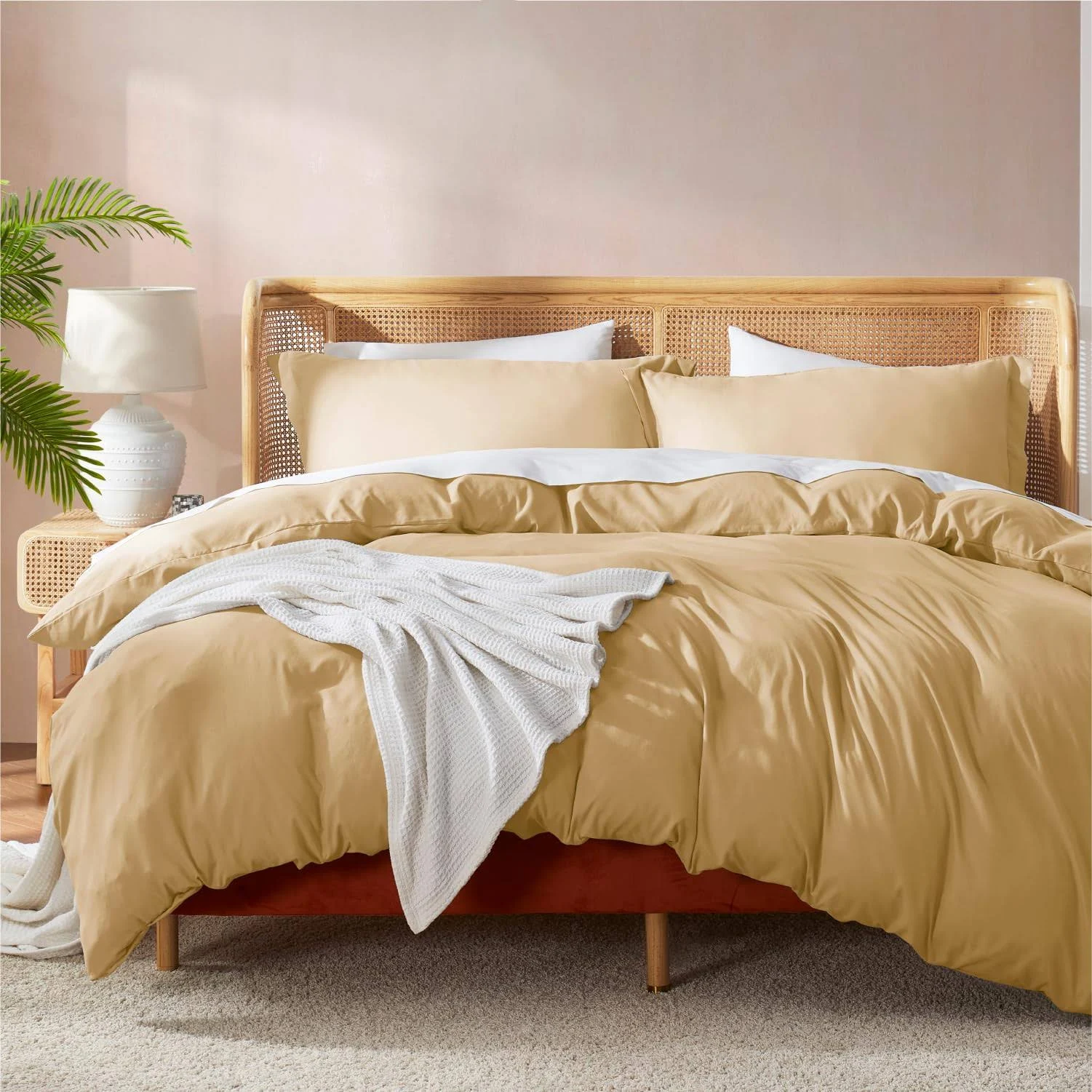 Nestl Camel Gold Duvet Cover Full Size - Soft Double Brushed Full Size Duvet Cover Set, 3 Piece, with Button Closure, 1 Duvet Cover 80x90 inches and 2 Pillow Shams