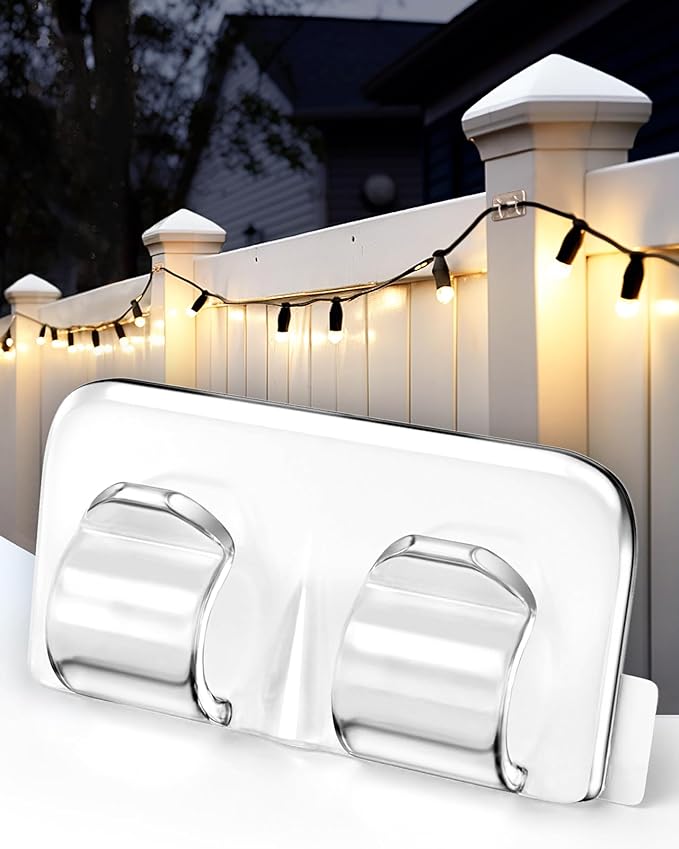 Hooks for Outdoor String Lights Clips: 26Pcs Heavy Duty Light Hook with Waterproof Adhesive Strips - Outside Clear Cord Holders for Hanging Christmas Lighting - Outdoors Sticky Clip