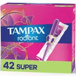 Tampax Radiant Tampons Super Absorbency with BPA-Free Plastic Applicator and LeakGuard Braid, Unscented, 42 CountTampax Radiant Tampons Super Absorbency with BPA-Free Plastic Applicator and LeakGuard Braid, Unscented, 42 Count