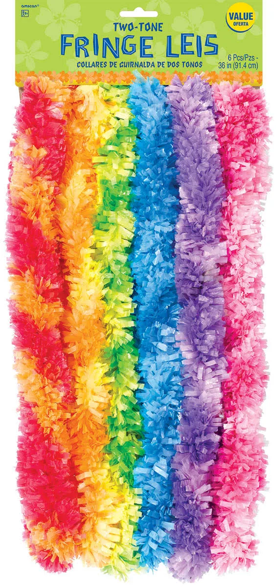 Colorful Two-Tone Fringe Leis 6ct