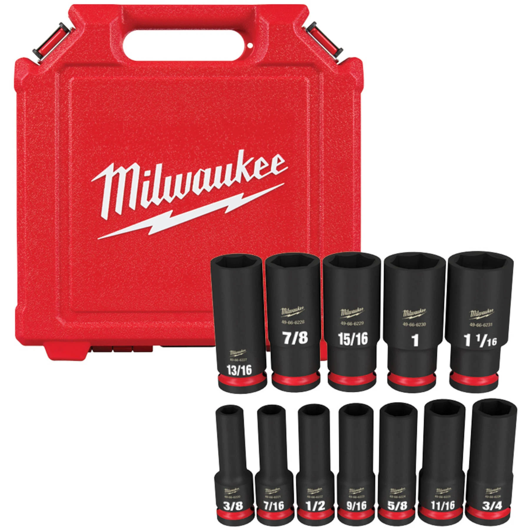 Milwaukee 49-66-7011 12 Piece 1/2" Drive SAE Deep Well Impact Socket Set