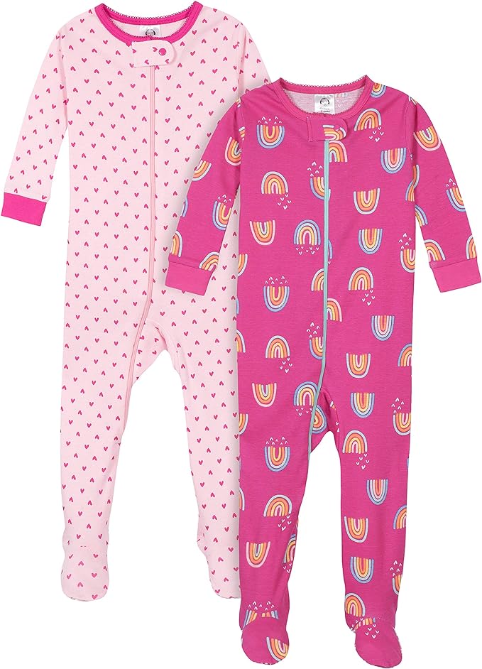 Gerber Baby Girls' 2-Pack Footed Pajamas