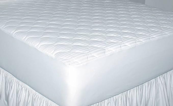 854175001108.00 Deluxe 250-Thread-Count Cotton Damask Stripe Twin XL Mattress Pad, White