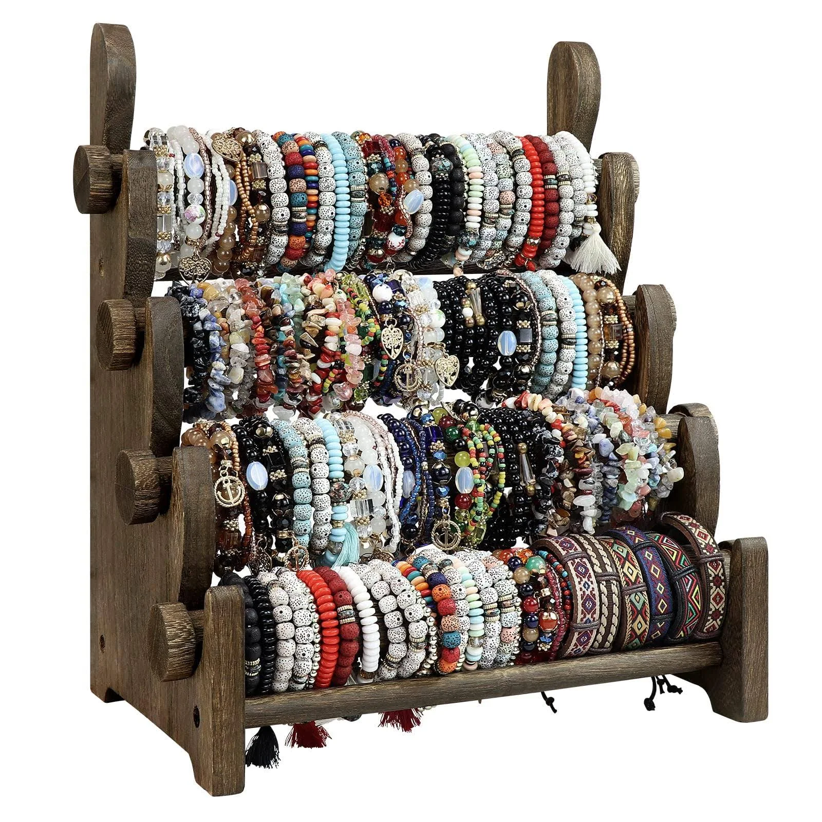 TOPNEW 4 Tier Wooden Bracelet Holder, Bangle Watch Necklace Display Storage Jewelry Holder Stand Display Organizer,Antique White