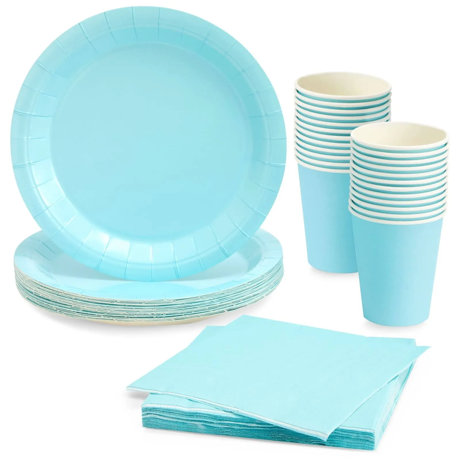 24 Set Disposable Dinnerware Party Supplies Paper Plates Napkins Cups, Turquoise