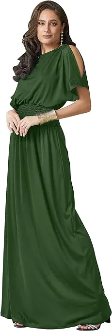 KOH KOH Womens Split Sleeves Smocked Elegant Cocktail Long Maxi Dress (Size 3XL)