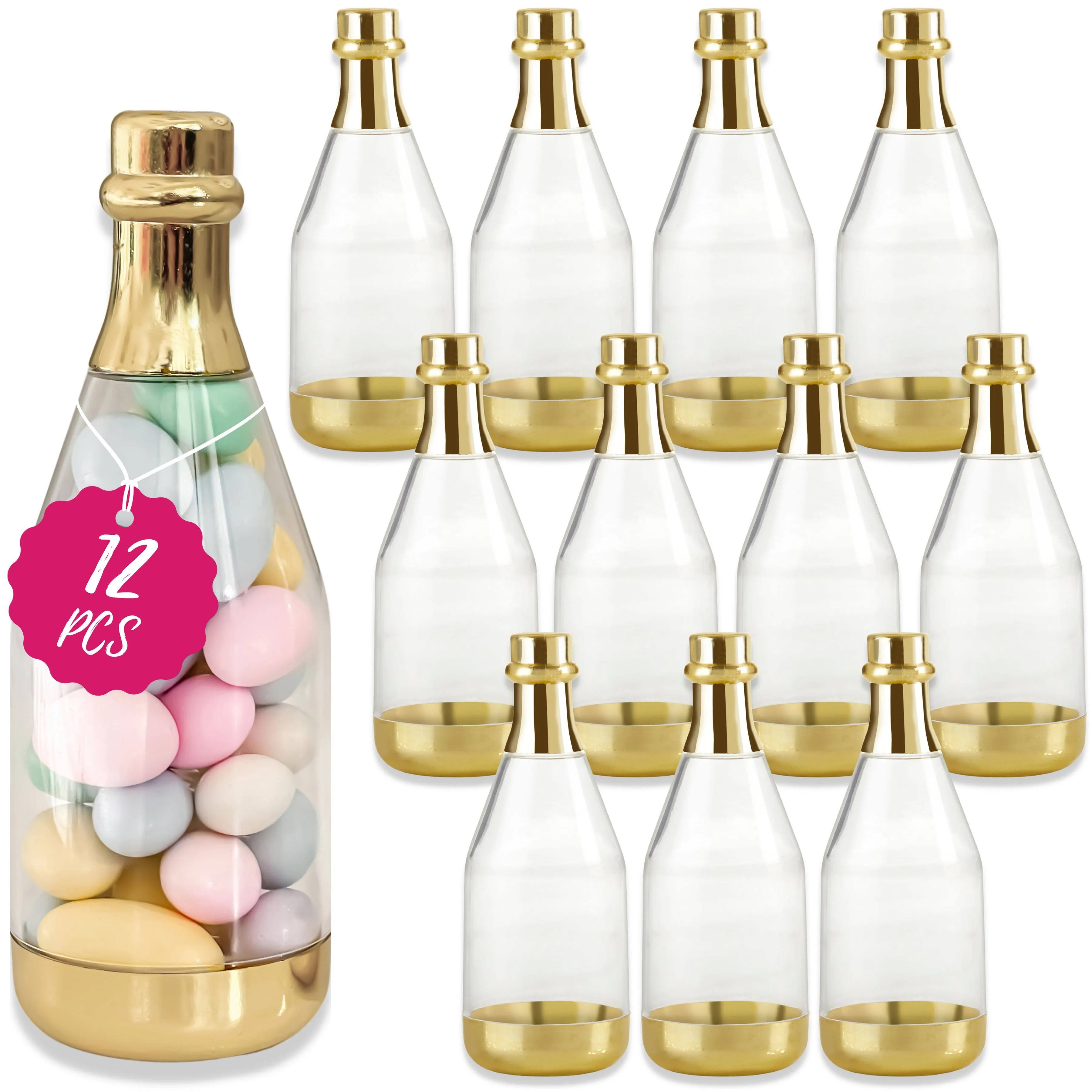 Gold Metallic Champagne Bottle Favor Container - Medium (Set of 12)