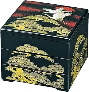 TIKUSAN Lacquer Bento Box Container Japanese Traditional 3 Tiers Stack Box Jubako Osechi Made in Japan (Black)