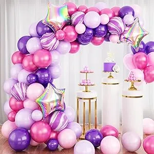 Purple Balloon Garland Arch Kit, Pink and Purple Balloon Garland Kit, 81Pcs Purple Balloons Arch Kit with Agate Balloons and Star Foil Balloon for Birthday Party Baby Shower Wedding Decorations