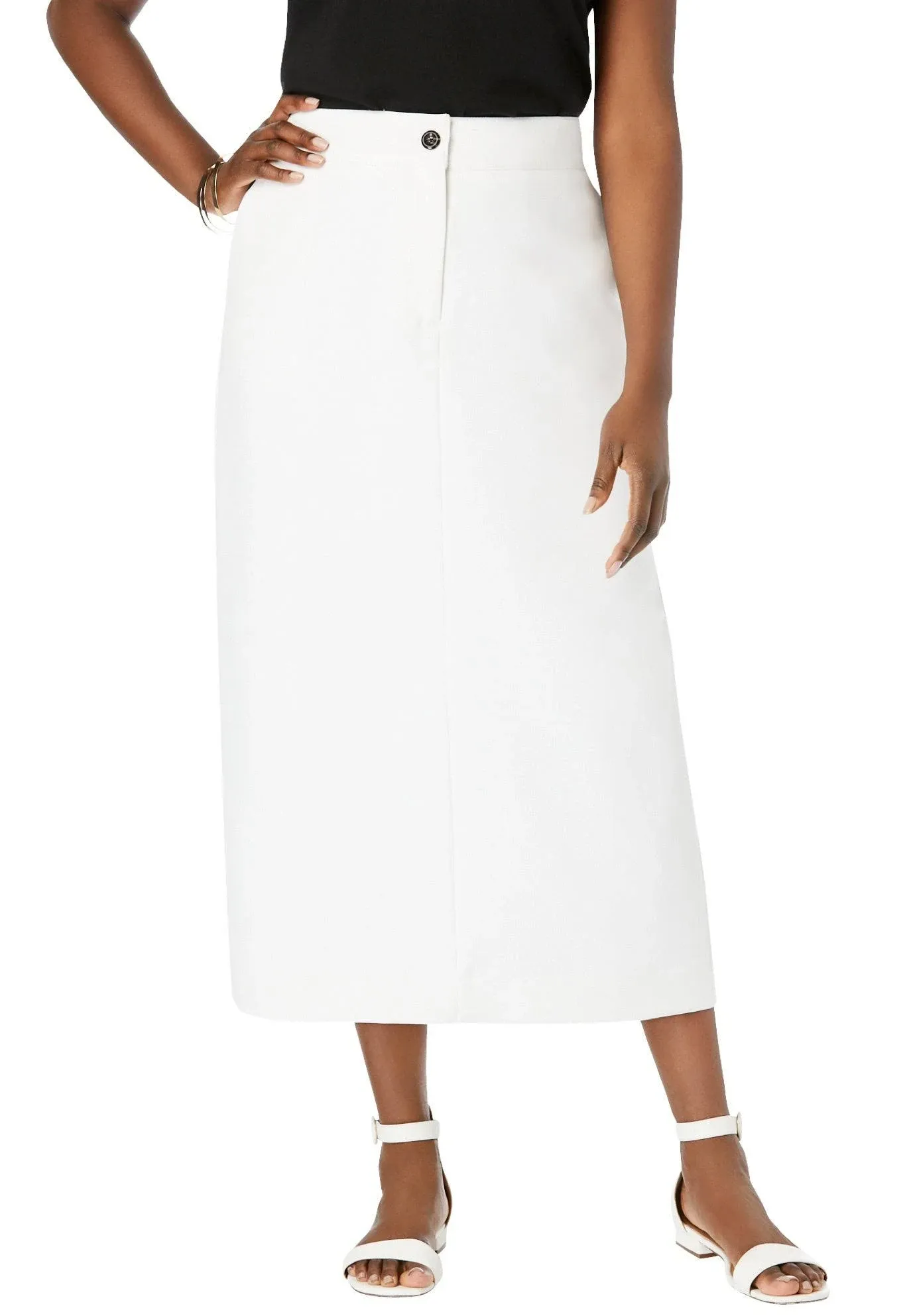 Jessica London Women’s Plus Size Tummy Control Bi-Stretch Midi Skirt, 30 W - White