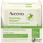 Aveeno Makeup Removing Wipes, Positively Radiant, Special Value Twin Pack - 2 - 25 wipe packs [50 wipes]