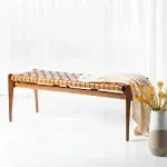 Safavieh Couture Home Dilan 47-inch White and -Light Brown Leather Weave Bench