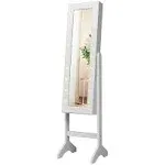 Costway Mirrored Jewelry Cabinet Armoire Organizer with LED lights - White