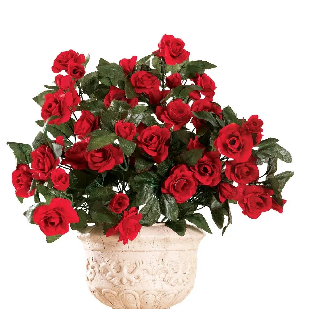 Collections Etc Artificial Floral Rose Bushes - Set of 3, Maintenance Free, Red, 18" H