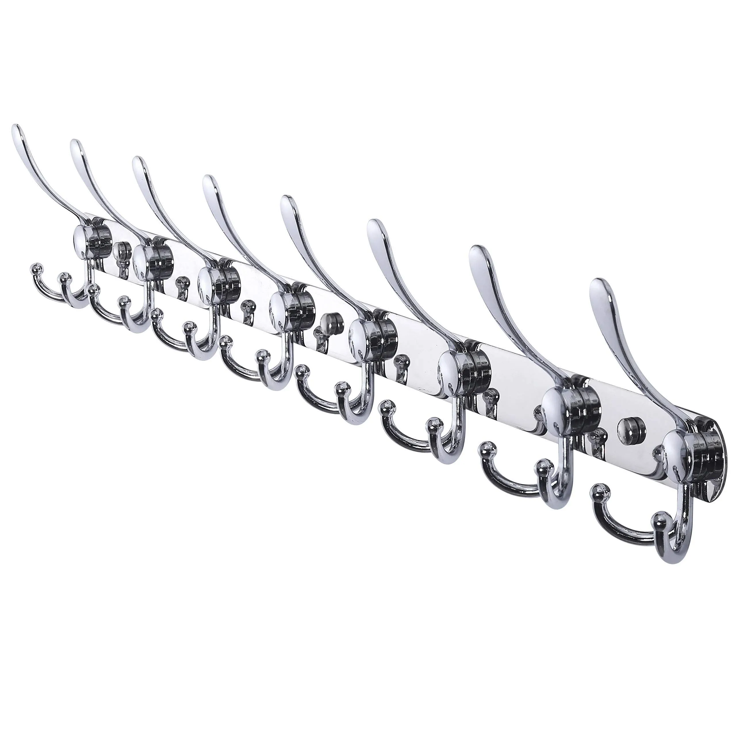 Dseap Coat Rack Wall Mount - 29.5” Long 8-Tri-Hooks Heavy Duty Coat Hanger Rail Wall Hooks for Hanging Coats Hats Clothing Clothes Purse Mudroom Entryway, Chromed