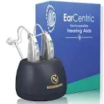 [Silver] EarCentric EasyCharge Rechargeable Hearing Aids (Pair) for Seniors, Behind-the-Ear BTE Ear Aid PSAP Digital Personal Sound Amplification