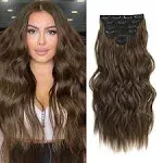 Fliace Clip in Hair Extensions, 6 Pcs Natural & Soft Hair & Blends Well Hair Extensions, Medium Brown Long Wavy Hairpieces(20inch, 6pcs, Medium Brown)