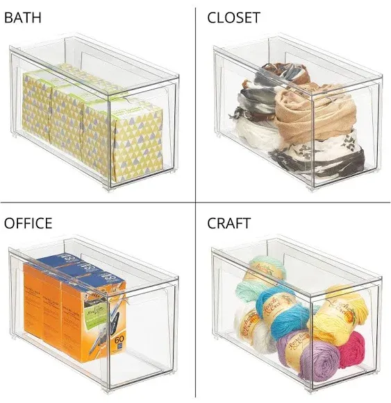 mDesign Plastic Stackable Bathroom Storage Organizer with Drawer