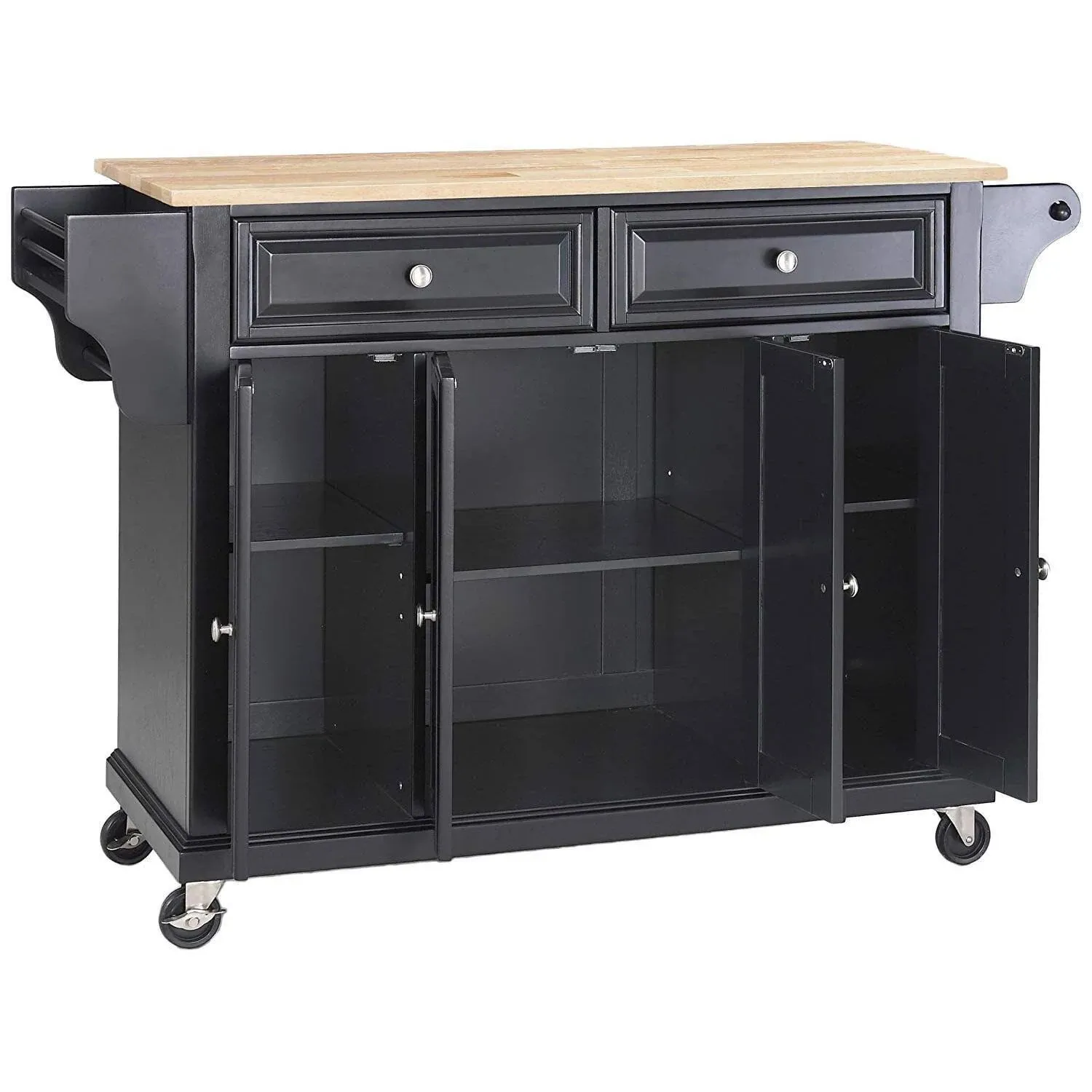 Crosley Furniture Wood Top Kitchen Cart, Black/Natural