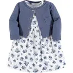 Luvable Friends Dress and Cardigan Set, Blue Floral