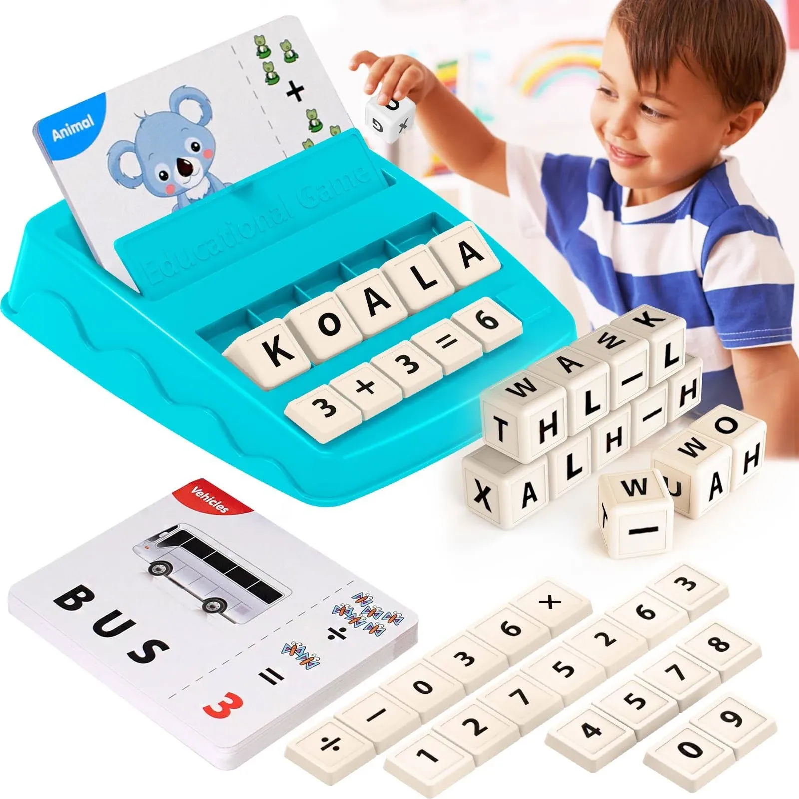 Educational Toys for Kids Ages 3-8,Learing Games for Kids 3-8, Matching Letter Spelling Game, Prescool Halloween Xmas Birthday Party Gifts for 3-8 Year Olds Boys Girls Light Blue