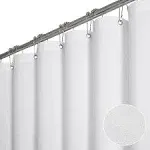 BTTN White Fabric Shower Curtain - Linen Textured Heavy Duty Waterproof Cloth Shower Curtain Set with 12 Plastic Hooks, Hotel Lu