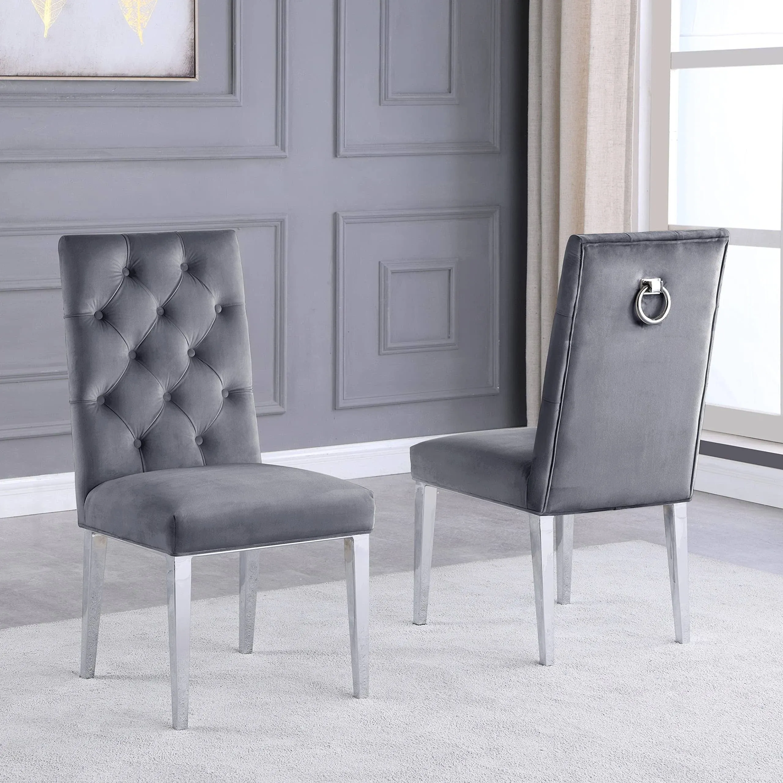 Velvet Tufted Side Chair Set of 2 - Contemporary - Dining Chairs - by BisonOffice | Houzz