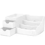 Uncluttered Designs Large Makeup Organizer for Vanity - Countertop Desk With Drawers for Cosmetic, Beauty, Hair, Nail, Perfume & Skincare - Perfect for Bathroom & Bedroom Storage (White)