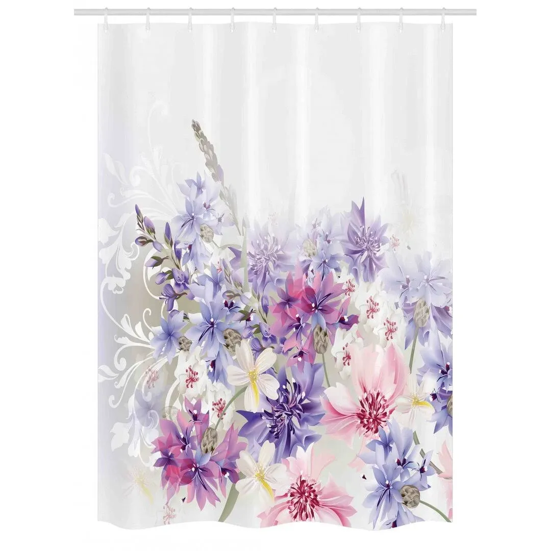 Ambesonne Lavender Stall Shower Curtain, Pastel Cornflowers Bridal Classic Design Gentle Floral Print Wedding Design, Fabric Bathroom Decor Set with Hooks, 54" W x 78" L, Violet White Pink