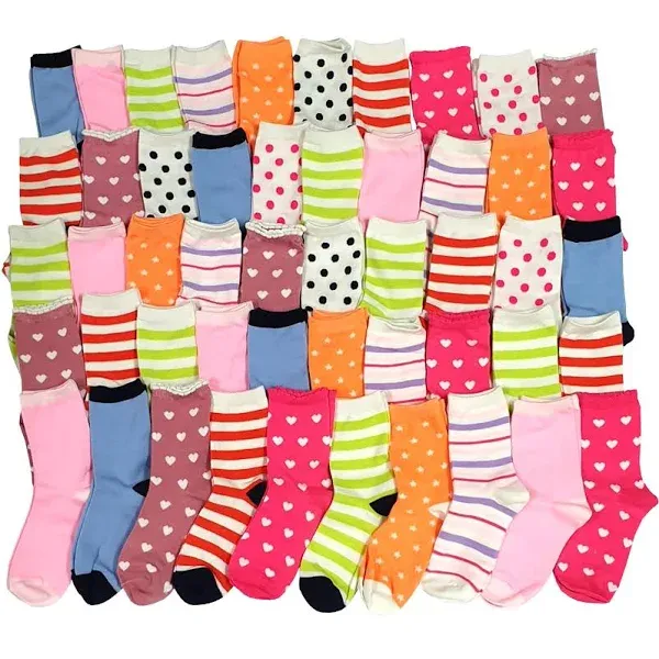 TeeHee Socks 50 Pairs Various Sample Socks Value Pair (Kids Girls 9-10 Years)