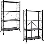 HealSmart Heavy Duty 4-Tier Foldable Metal Rack, 14.96" D x 27.95" W x 49.61" H Storage Shelving Unit 1000 lbs with Wheels Moving Easily Organizer