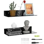 2 Pack Acrylic Wall Shelves 17 Inches, Black L Shape Floating Shelf, Acrylic Corner Shelf, Perspex Wall Display Shelves for Wall Décor, Moel Car, Candle, Calendar, Towel, Tissue