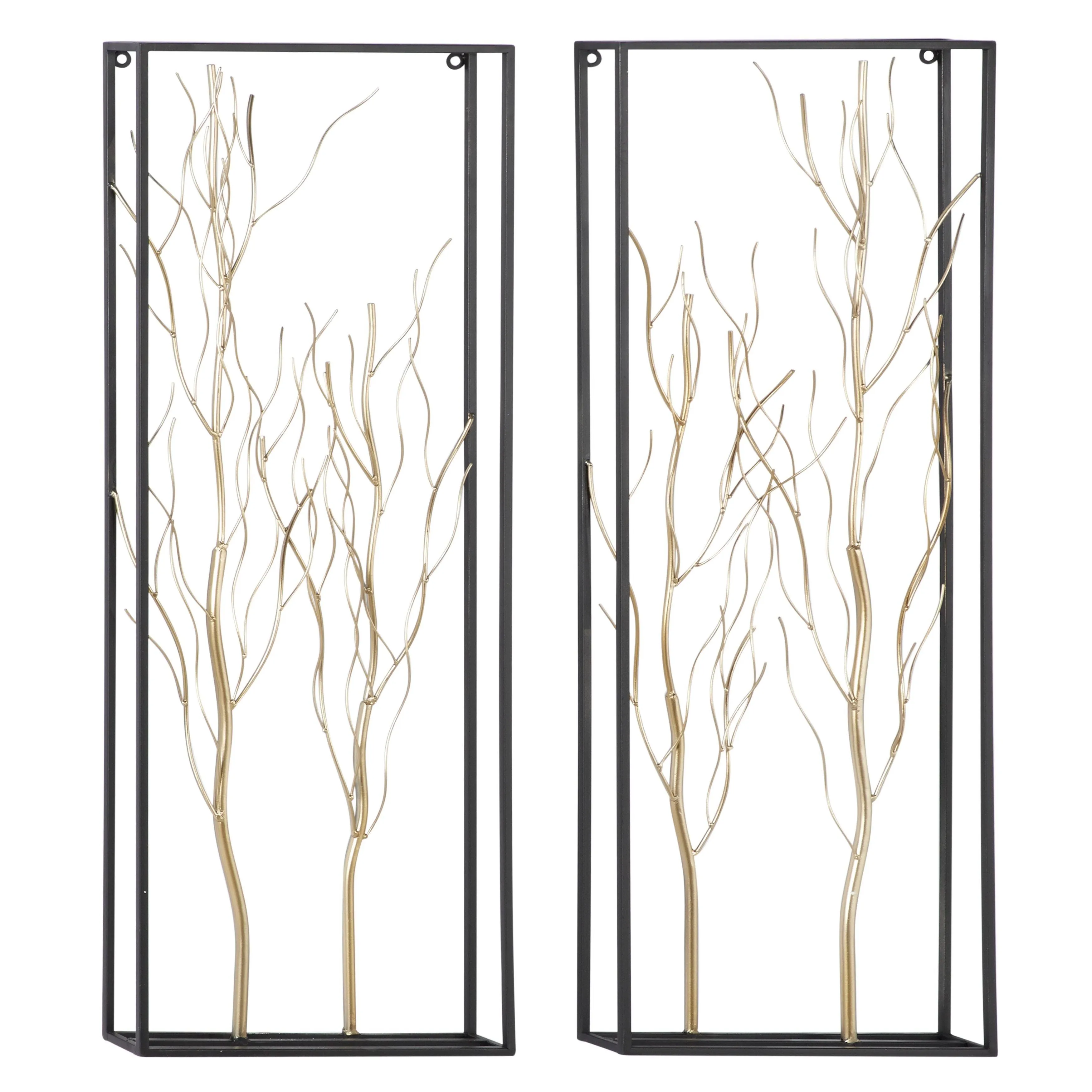 Juniper + Ivory Set of 2 13 In. x 36 In. Glam Floral Wall Decor Gold Metal - Juniper + Ivory 46287