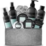 SpaLusive Luxury Home Spa Gift Basket for Men | 10-Piece Spa Kit with Hair & Body Wash, Hydrating Body Lotion, Cedarwood Soap, Bath Salts, Loofah in