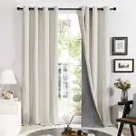 Deconovo Total Blackout Curtains Pair 95 inch Long 2 Panels, Thermal Insulated Grommet Window Curtains, Faux Linen Waterproof Cutain Drapes for