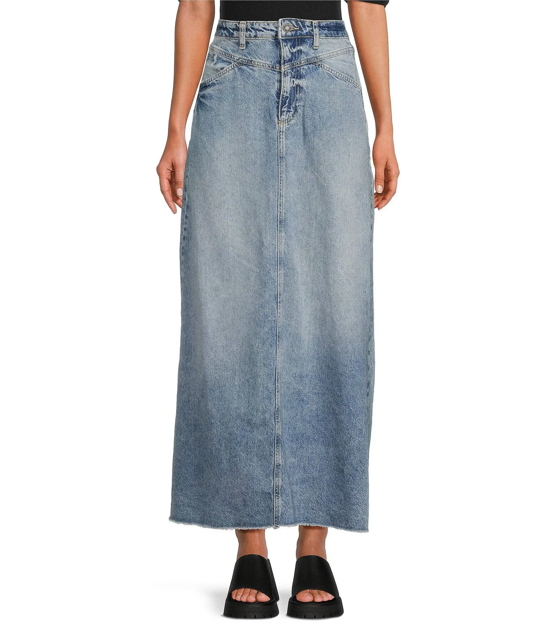 Free People Women's Come As You Are Denim Maxi Skirt - Medium Indigo - Size 10