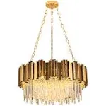 Modern K9 Crystal Pendant Lighting, Round Gold Crystal Chandelier Contemporary L